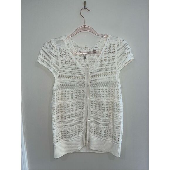 Knitted & Knotted Anthropologie Crochet Butterfly Short sleeve Cardigan M - Picture 1 of 5